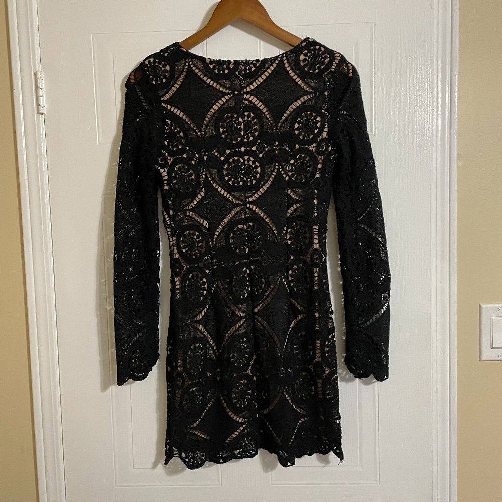 Love Triangle Black Lace Long Sleeve V-Neck Mini Dress - Picture 2 of 15